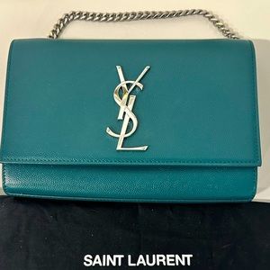 Saint Laurant teal and silver crossbody bag